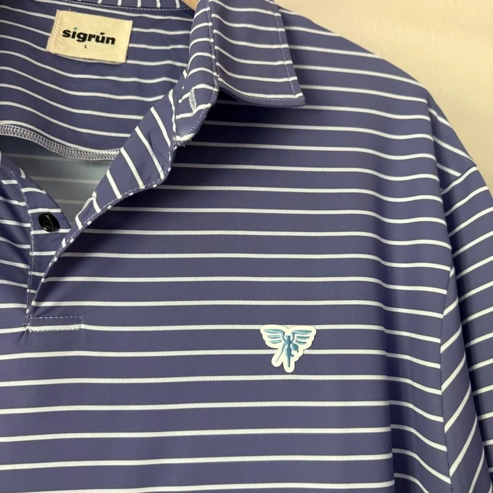 SIGRUN golf blue white striped athletic short sleeve polo shirt - Picture 2 of 9